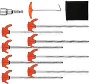 Screw in Tent Stakes | 8X Screw in Tent Stakes Camping Tent Stakes | Windproof Non-Rust Metal Tent Pegs with Storage Bag and Peg Puller for Tent Canopies