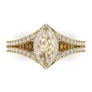 1.2Ct Marquise Cut Natural Morganite Solid Gold Halo Engagement Promise Ring