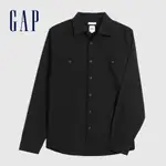 GAP 男裝 輕盈質感仿牛仔布翻領襯衫-炭黑色(620574)