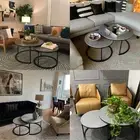 Heavy Duty Real Stone Set of 2 Round Nesting Coffee Table End Table Metal Frame