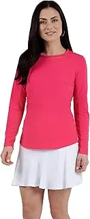 [IBKUL] Athletic & Leisure Wear Sun Protective UPF 50 Icefil Cooling Tech Long Sleeve Crew Neck Top with Under Arm Mesh – 83000, Color: Watermelon - Print: Solid, Small