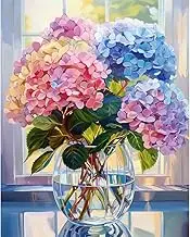 Natuyalo Paint by Numbers Kit for Adults Beginners and Kids, 16" Wx20 L Canvas Pictures Drawing Acrylic Paintwork with 3 Pcs Paintbrushes, Colorful Flowers in Vase