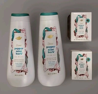 Dove Peppermint Bark Liquid Body Wash & Bar Soap Limited Edition 20 Oz
