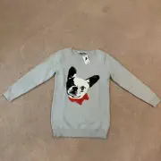 NWT 77 KIDS PULLOVER SWEATER, 3, DOG FACE ON FRONT, ON GRAY, PART RABBIT HAIR