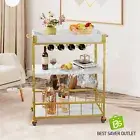 Gold Bar Cart Drinks Trolley Wine Coffee Tea Kitchen Rack Glass Holder Bottle