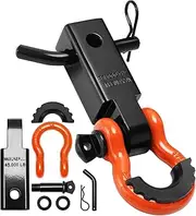 FANGXIN Shackle Hitch Receiver Set 2", with 3/4" D Ring Shackle and 5/8" Screw Pin, 45000 Lbs Maximum Break Strength, for Vehicle Recovery (Black, Orange)