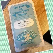 Vintage Cabbage Patch Kids Astronaut Girl Birth Certificate Only Luna Regina