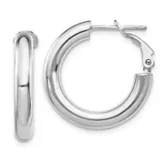 14K White Gold 4X15mm Polished Round Omega Back Hoop Earrings