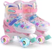 Roller Skates for Girls Boys Kids with Light up Wheels, Adjustable 4 Sizes for L