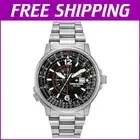 Men's Multi-Function Eco-Drive Pilot Watch - Luminous, Stainless Steel Design