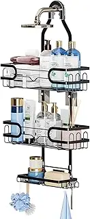 POPULUSL Shower Caddy Hanging Over Shower Head, No Drilling 3-Tier Bathroom Storage Organiser with Soap Holder & Hooks for Razor and Sponge, Rustproof Stainless Steel Shower Rack, Easy to Install