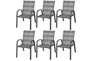 Costway 6x Outdoor Chairs Stackable Rattan Deck Chair Patio Armchairs Furniture Beach Camping Garden Backyard