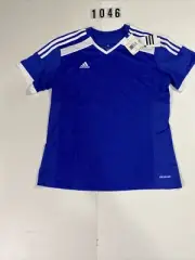 adidas short sleeves v-neck three striped size L blue