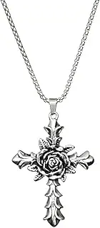 [Siopue] Cross Necklace for Men Women Gothic Cross Necklace for Boyaces for Christian Christmas Birthday Gifts fos Girls Vintage Cross Pendant With Rose Flower Religious Necklr Men