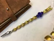 Bug's Homemade Beaded Designer Roach Clip 6” Long - Royal Blue/Gold w/Crown