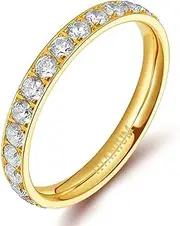 [Wozya] Rose Gold Rings for Women Titanium 3 mm Ring CZ Anniversary Engagement Wedding Band