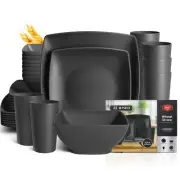 Teivio 32-piece Plastic Wheat Straw Square Dinnerware Set for 8 Unbreakable D...