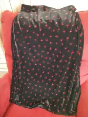 NWT Ann Taylor Black Skirt W/ Red Flowers Velvet Maxi Size M Pull Elastic Waist