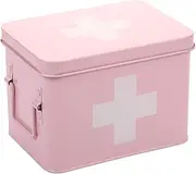 Lassos Boutique Retro Enameled First Aid Box for Medicine Storage and Home Decor with Lid and Removable Tray (Pink/White)