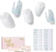NAILOG Semi Cured Gel Nail Strips, 34 pcs Salon-Quality Gel Nail Stickers, Long Lasting Nail Wraps for Women with Soft Gel Finish, White French Tip, Silver Glitter, Quartz