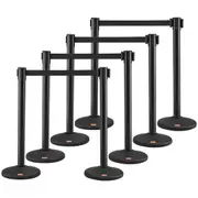 Crowd Control Stanchions, 8-Pack Crowd Control Barriers with 4PCS 6.5FT Black Retractable Belts, Plastic Stanchion Queue Post, Belt Barriers Line Divider Stanchion Set for Airport,
