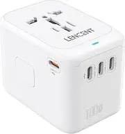 LENCENT International Travel Adapter, 100W GaN Universal Travel Adaptor with 1 USB-A & 4 Type C Power Adapter, Fast Charger for Phone,Laptops, Worldwide Plug Adapter for EU/USA/UK/AUS/Bali, White