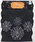 Halloween Black with Silver Spiderweb Cutwork Table Runner 13x70 in NWT