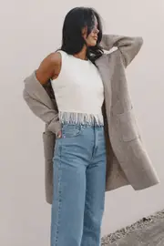 [PUP97] Skylar Open Front Coatigan - Taupe M/L Beige