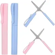 2 Pack Portable Pen Shape Scissors Small Paper Scissor Creative Safe Folding Scissors DIY Multifunction Paper Cutting Art Tool for Office School