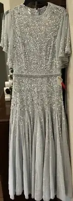Mac Duggal Sequin Crystal Embellished Cocktail Dress Size 2 Color Silver