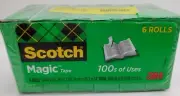 New 3M Scotch Magic Tape Lot of 6 Rolls - (3/4 inch x 36 yards) 1" Core 810S6