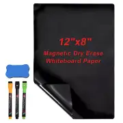 12"x8" Magnetic Dry Erase Whiteboard Paper with Magnetic Marker & Eraser, Black