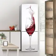 Self Adhesive Refrigerator Door wrap Vinyl Sticker, Fridge Sticker Full Covering Door Fridge Covers Skins Wall Stickers for Kitchen Decal, Shaking Wine Glass red and White