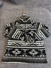 Eddie Bauer Women's Jacket 2XL Black White Aztec Print Quarter Zip Fleece Jacket