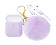 Airpod Case,Silicone Case Cover with Fur Ball Keychain Compatible with Apple Airpods 2/1