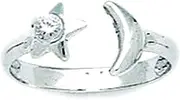 [JewelryWeb] 14k White Gold CZ Simulated Diamond Top Adjustable Celestial Moon and Star Body Jewelry toe ring-toe ring for Women