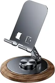 Cell Phone Stand, Adjustable Mobile Phone Mount, Wooden Base Phone Stand, 360 Degree Rotating Smartphone Stand, Office Desk Phone Holder, Adjustable Desk Stand for Phone, Phone Mount with Wooden Base