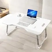 Laptop Bed Table Foldable Lap Standing Desk with Cup Slot & Handle Notebook Stand Breakfast Bed Tray Book Holder