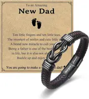 Morakot Fathers Day Gift for Dad Grandpa New Dad Uncle Bonus Dad Father in Law, Brown Braided Leather Infinity Knot Bracelet for Men as Birthday Va...