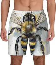 [JHLMN] Men's Swim Trunks Quick Dry Board Shorts Drawstring Beach Short Watercolor Bee Bathing Suit for Men