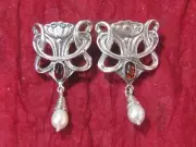 VINTAGE STYLE Art Nouveau Sterling silver Earrings with Garnet Briolettes