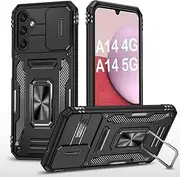 PASNEW for Galaxy A14 5G Case,A14 5G Phone Case with Camera Cover Slide Lens Magnetic Kickstand Heavy Duty Shockproof Shell for Samsung A14 4G Phone Case,6.6 inch,Black