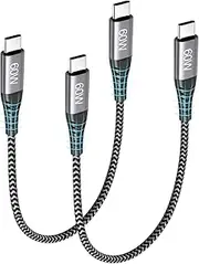 【2 Pack】 T Tersely 15cm USB C Cable Short USB C to Type C Cable PD 60W Fast Charger Cable Nylon Braided USB C Cord for iPhone 16/16 Pro Max/Pro/Plus/15, for Samsung S25 S24 Pixel 9 Pro, Power Bank