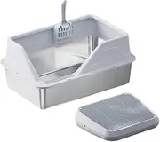 MYCENSE Litter Tray with Raised Edges and Cat Ramp, Portable Non-Stick Design, Light Gray