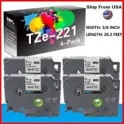4-Pack TZe221 Label Tape TZ221 TZe221 for PTD400AD P-Touch Label Makers