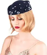 [Besforta] Fascinators Hat for Women Lace Rhinestone Flower Felt Stewardess Air Hostesses Pillbox_Hat Tea Party Cap