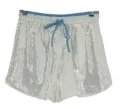 Grey Lab Women's Sequins Embellished Boxer Shorts White Blue Dressy Size XS