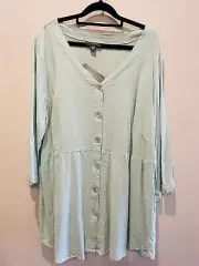 Autograph 22 linen blend mint green blouse v neck button up BNWT boho peasant