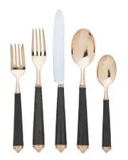 Ricci Argentieri Leopardo Black And Rose Gold 5pc Flatware Set, Service For 1