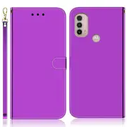 Premium Leather+TMirror-like Handy Strap Phone Covering Wallet Phone Case For Motorola Moto E40/E30/